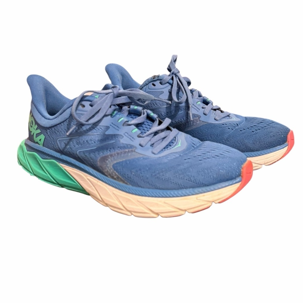 Hoka Arahi 5 Running Shoes Sneakers Mosaic Blue Luminary Green Size 7.5